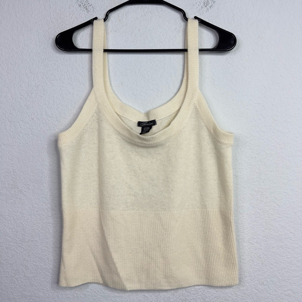 Fredini Sweater Womens L Cream Wool Angora Knit Neutral Minimalist Luxe Tank Top